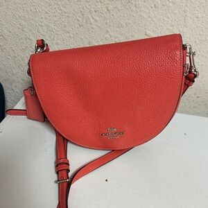 Coach Coral-Orange Leather Crossbody Saddle Bag